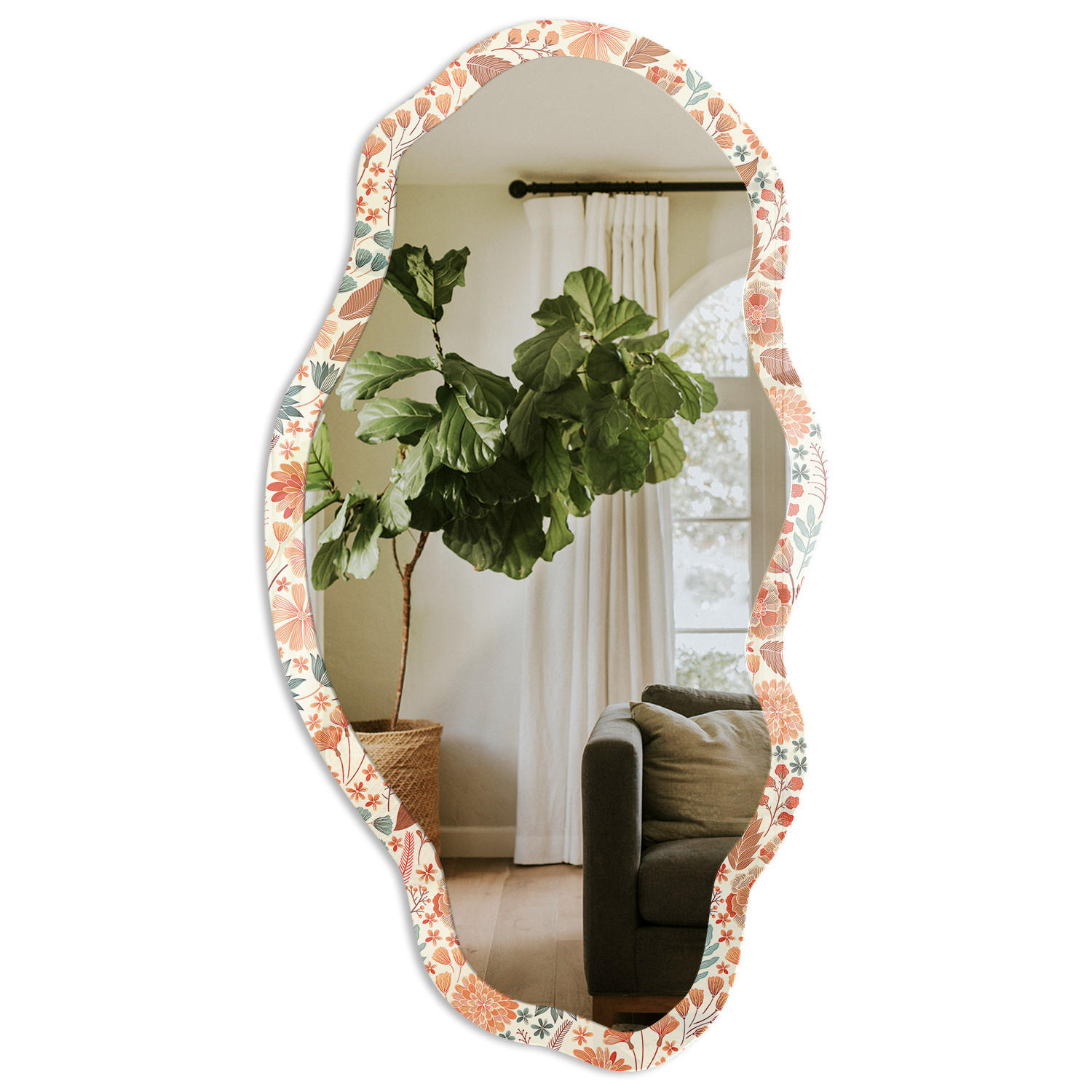 SPIEGEL 90x45 cm asymmetrisch mit Druck - Blumenmuster - Transparent, Glas (45/90/0.4cm) - TULUP
