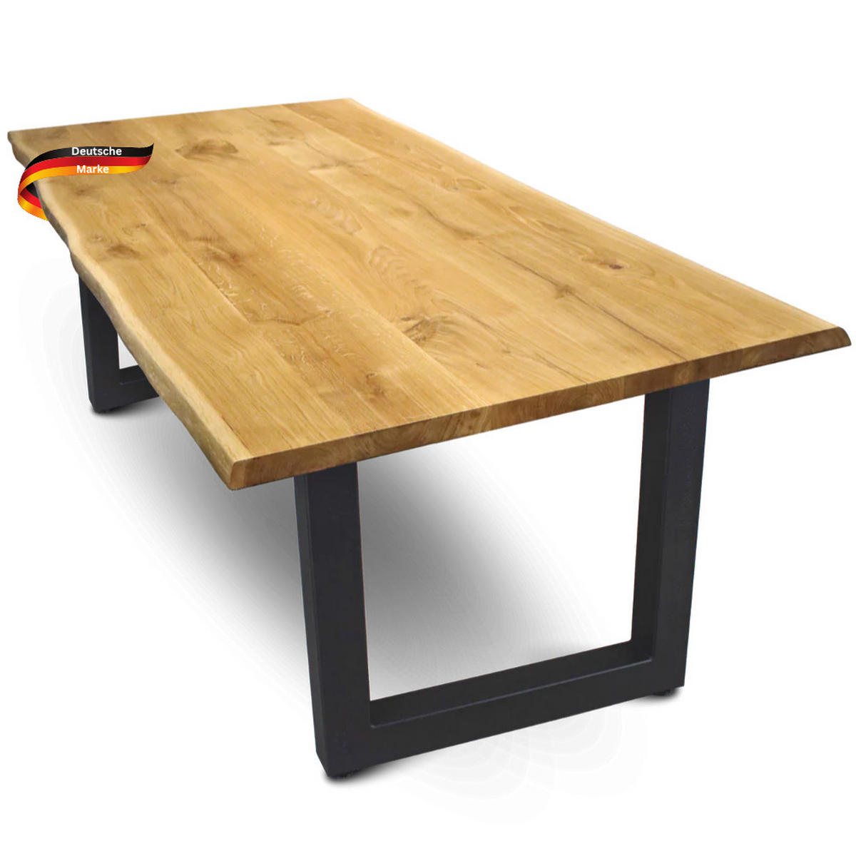 ESSTISCH Massivholz mit Baumkante RAGNAR 220x100 cm Eichenholz U-Tie Gestell - Braun, Holz/Metall (100/220/76cm) - DELUKE
