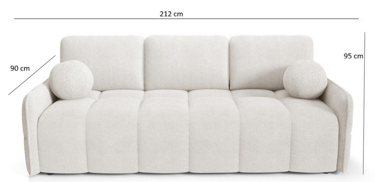 SCHLAFSOFA EMILI, Sofa mit Schlaffunktion und Bettkasten, Farbe: Hellgrau, Bouclé-Stoff - Hellgrau, Textil (212/95/90cm) - Sepro Meble