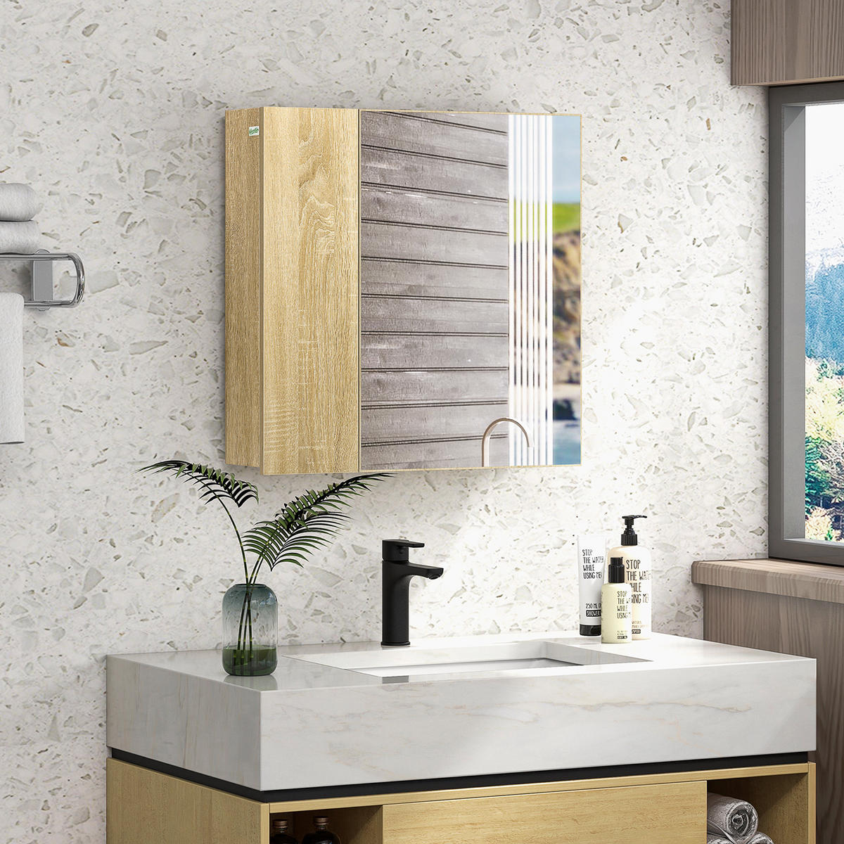 SPIEGELSCHRANK Spiegelschrank mit Spiegel und 4 Einlegeböden, 60 x 15 x 60 cm ,holzfarben - Braun, Glas (60/60/15cm) - Vallsero