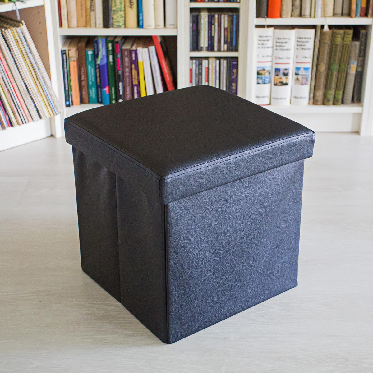 FALTBARER Sitzhocker - Schwarz, Holzwerkstoff/Kunststoff (38/38/38cm) - Relaxdays