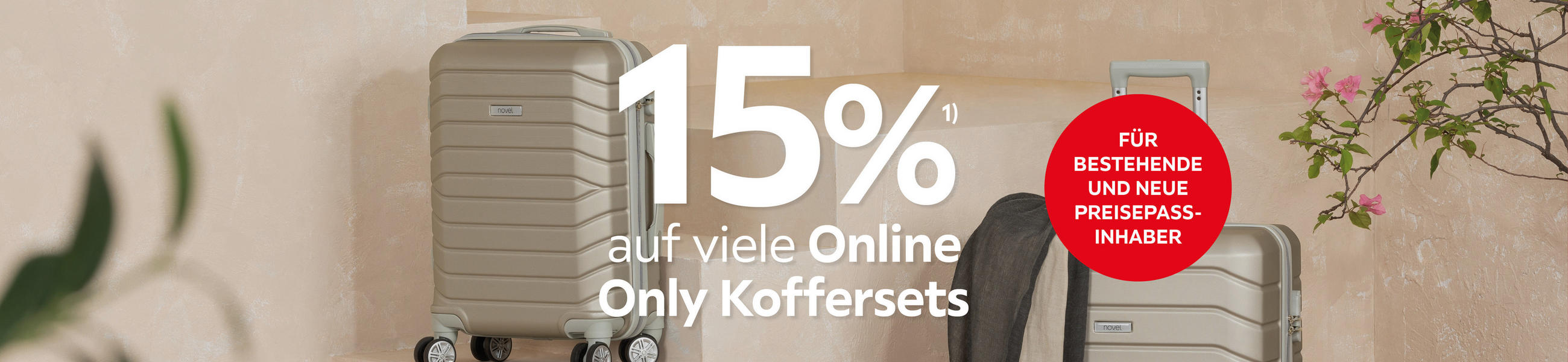 15% auf viele Online Only Koffersets. Für bestehende und neue Preisepassinhaber.