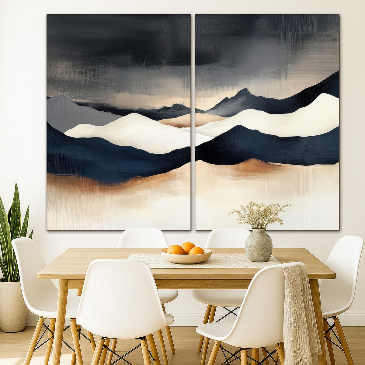 LEINWANDBILD 2er Set Landschaft - Abstrakt - Modern 240x180 cm - Dunkelblau, Textil (240/180cm) - MuchoWow