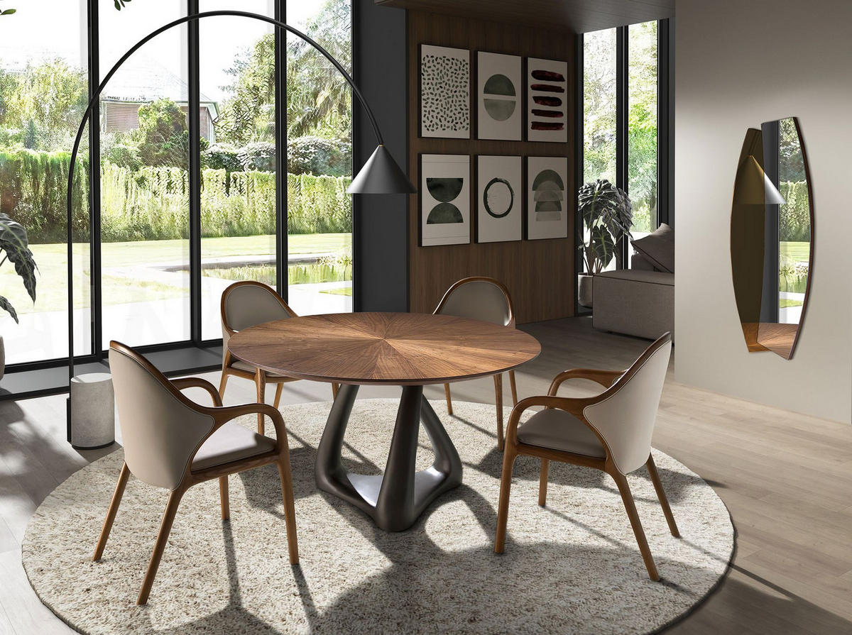 ESSTISCH Runder aus Nussbaum, dunkelgrauem Fiberglas und Metall Ø135/75 cm - Dunkelgrau/Nussbaumfarben, Holz/Naturmaterialen (135/135/75cm) - ANGEL CERDA