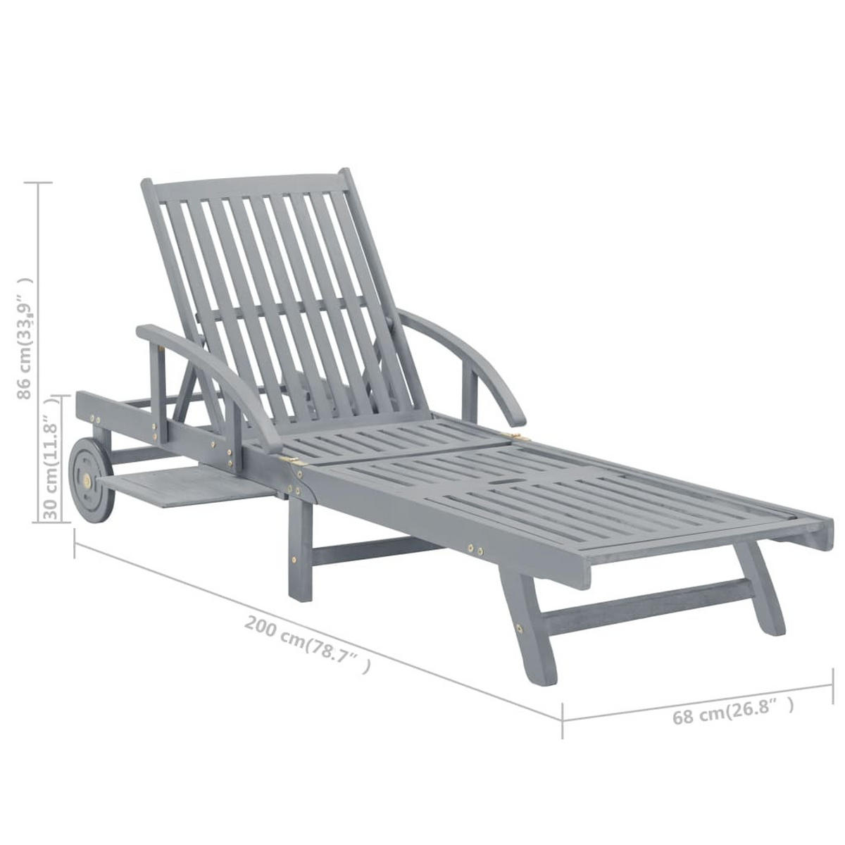 SONNENLIEGE Mit Auflage Akazie Massivholz - Anthrazit, Holz/Textil (200/86/68cm) - vidaXL