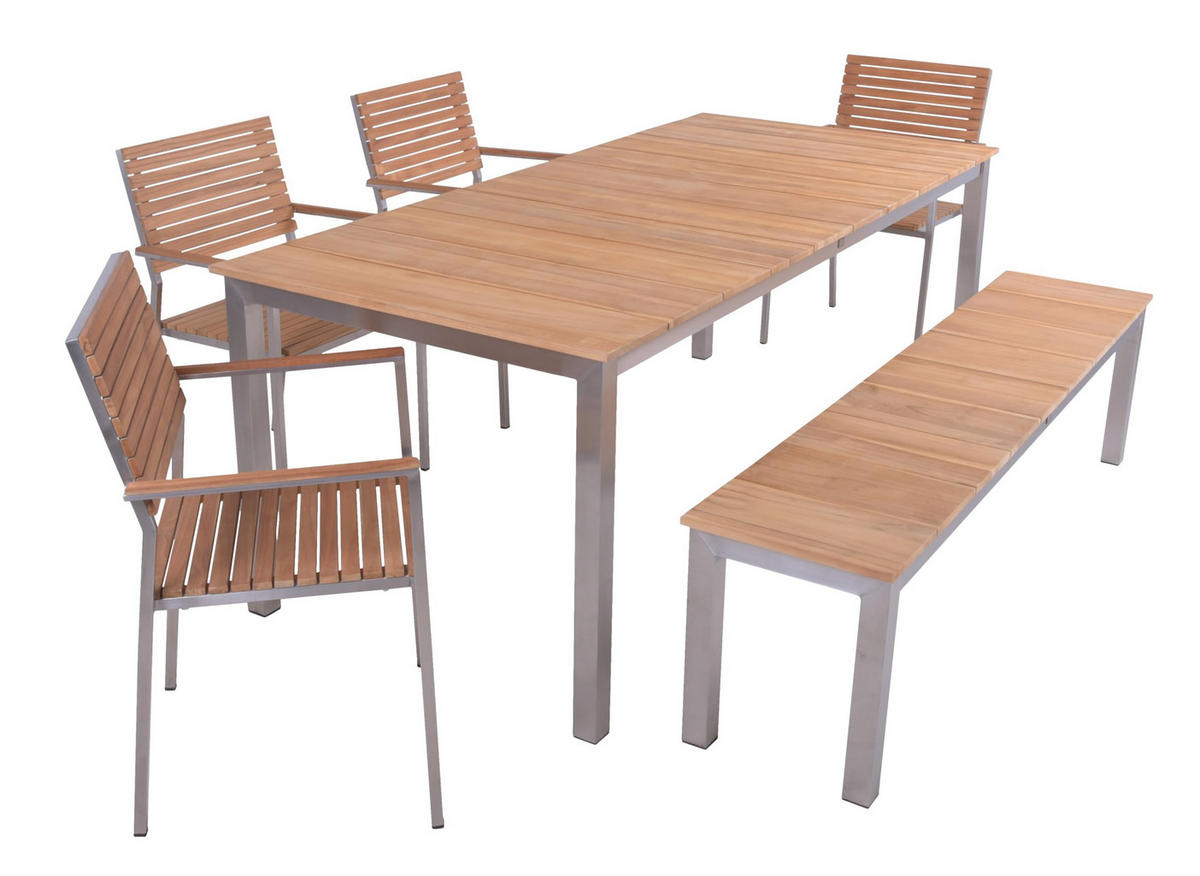 GARTEN-SITZGRUPPE Stina 6-teilig Bank ohne Lehne Gartenmöbel-Set - Hellbraun, Holz - DELUKE