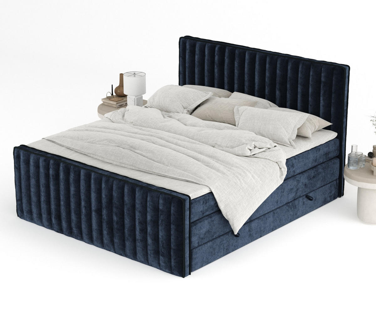 BOXSPRINGBETT Nocturne Marineblau 160/200 cm - Schwarz/Dunkelblau, Holz/Holzwerkstoff (160/200cm) - Maison de Reve
