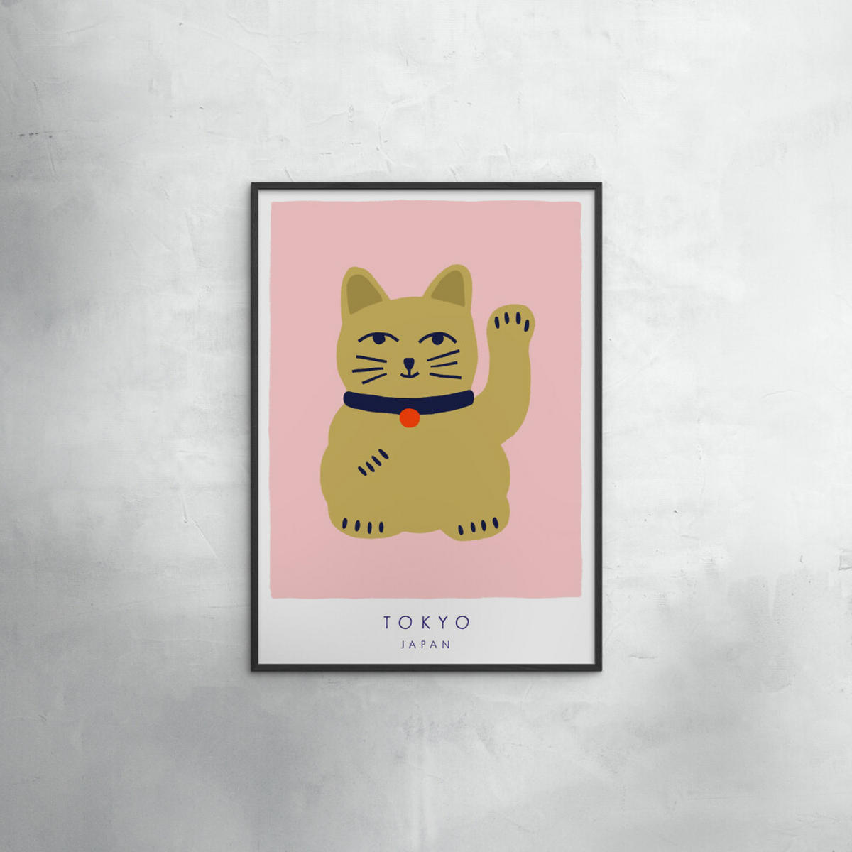 POSTER mit Rahmen Maren Gross - Maneki Neko, A Lucky Cat - Pink/Schwarz, Holz/Papier (70/100cm) - Poster&Frame
