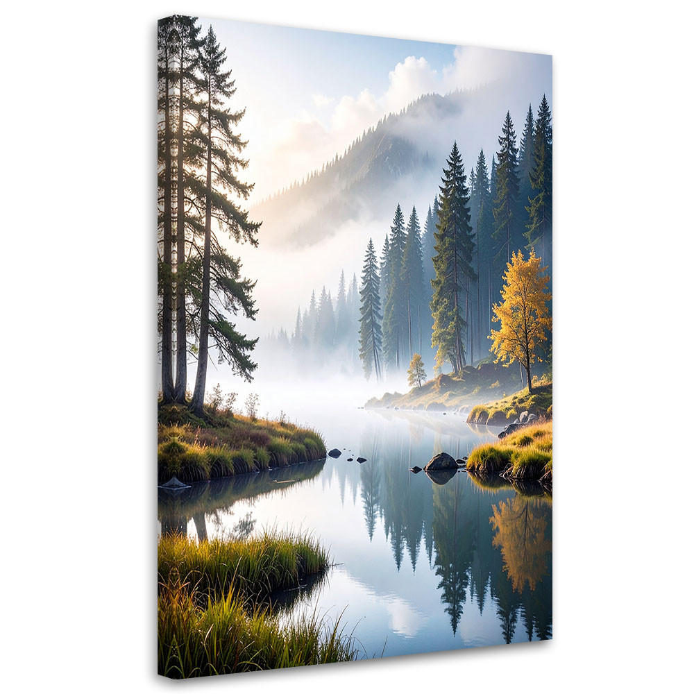 BILDER, Wald im Nebel Fluss Ansicht Natur - Multicolor, Textil (20/30cm) - Feeby