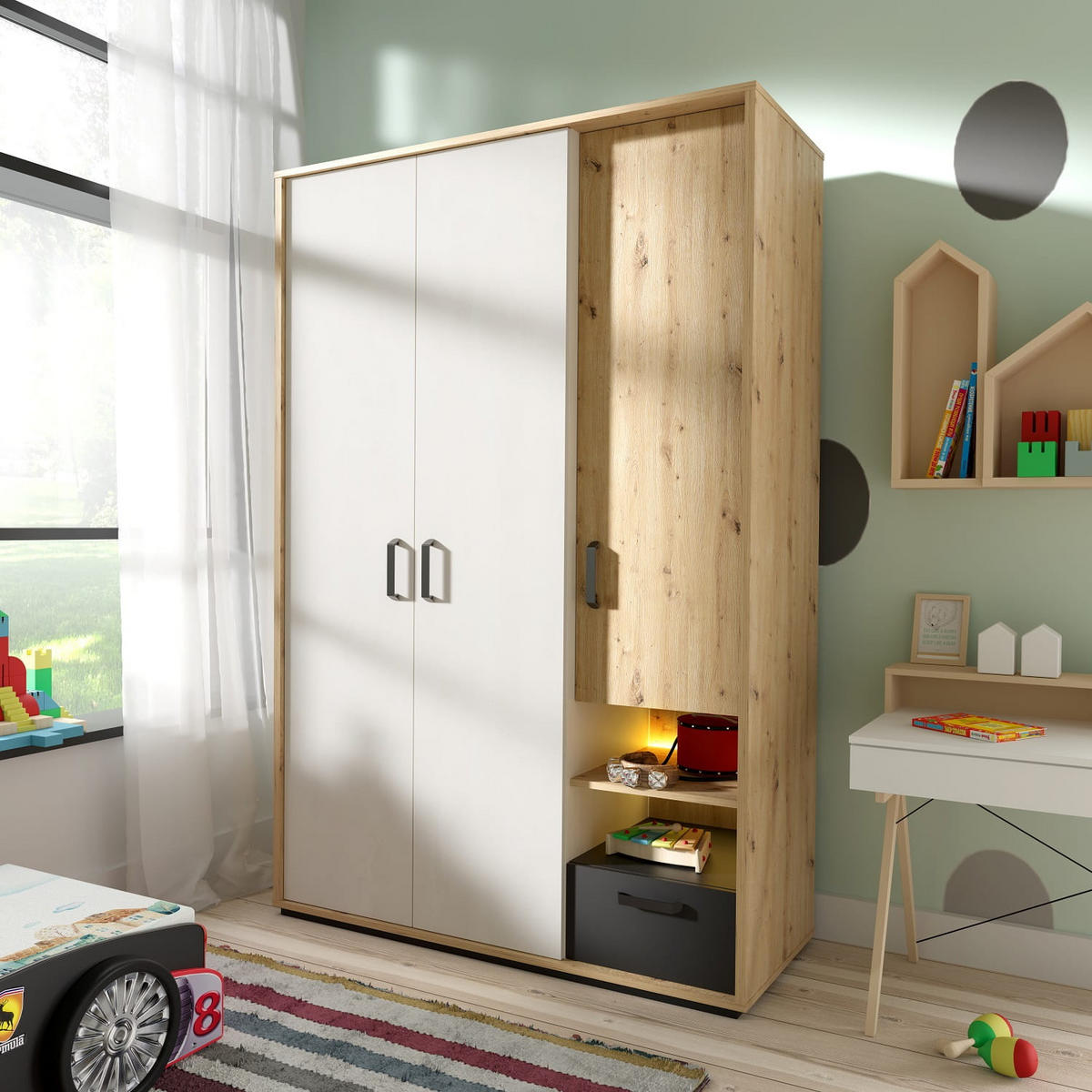 DREHTÜRENSCHRANK Qubic QB-02 - Eiche Artisan, Holzwerkstoff (130/195/52cm) - Meblini