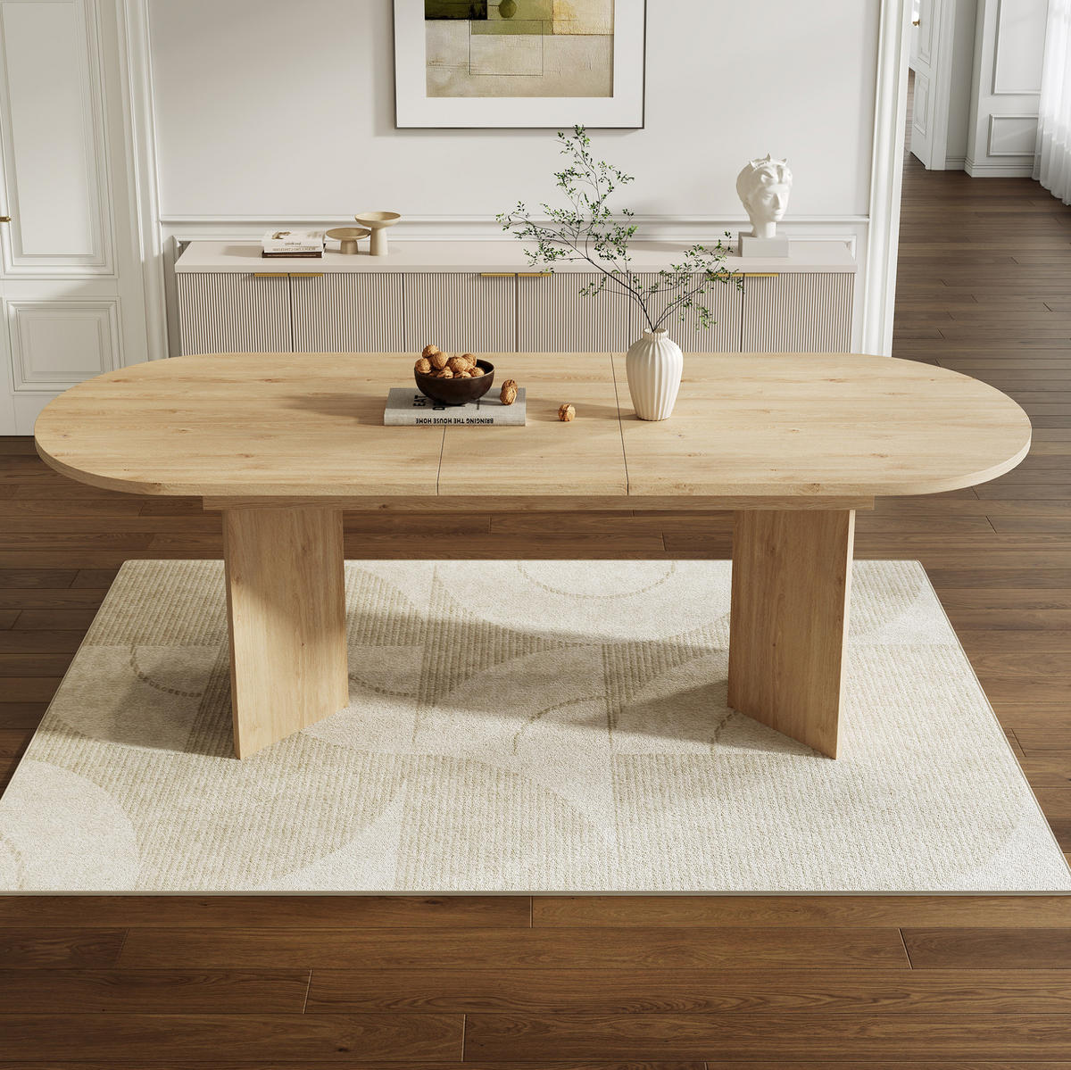 JEDILNA miza 160/200/90 cm z raztegljivim sistemom, 18 mm debela plošča in zaobljeni robovi, Hrast - barve hrasta, leseni material (200/90/75cm) - Redom