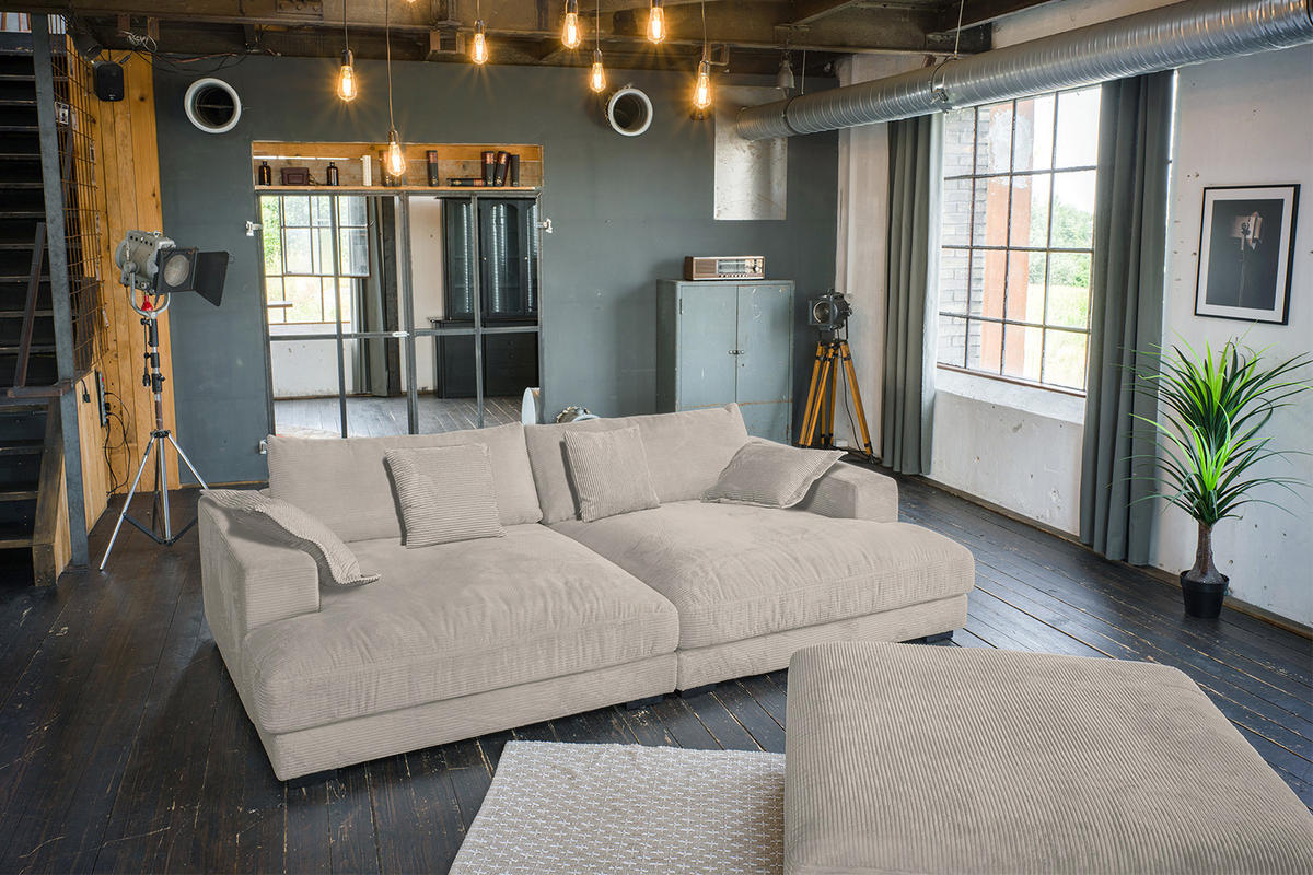 BIG SOFA-SET 6-TLG MADELINE Taupe Cord - Taupe/Schwarz, Kunststoff/Textil (290/85/170cm) - KAWOLA