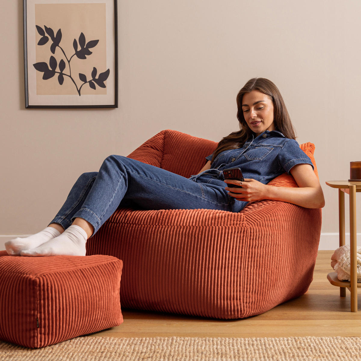 SITZSACK Cord Sessel Natalia mit Hocker - Terracotta, Textil (97/73/84cm) - icon