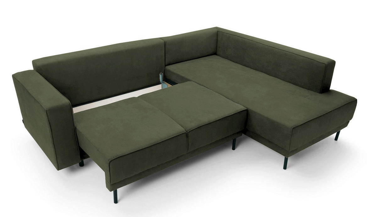 ECKSOFA Rodario Olivgrün Velours - Schwarz/Olivgrün, Textil/Metall (247/187cm) - Selsey