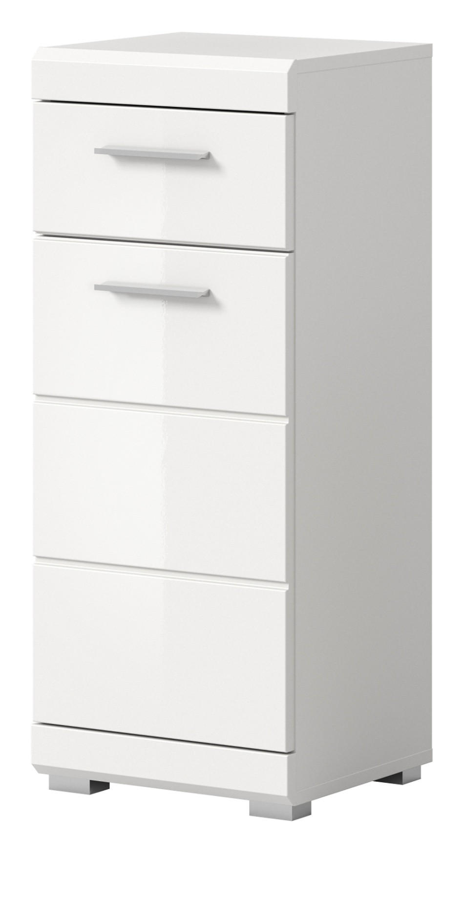 BADKOMMODE weiß Hochglanz 37 x 88 cm, Badschrank Türanschlag wechselbar - Weiß Hochglanz/Silberfarben, Holzwerkstoff/Kunststoff (37/88/31cm) - Inn.Furn