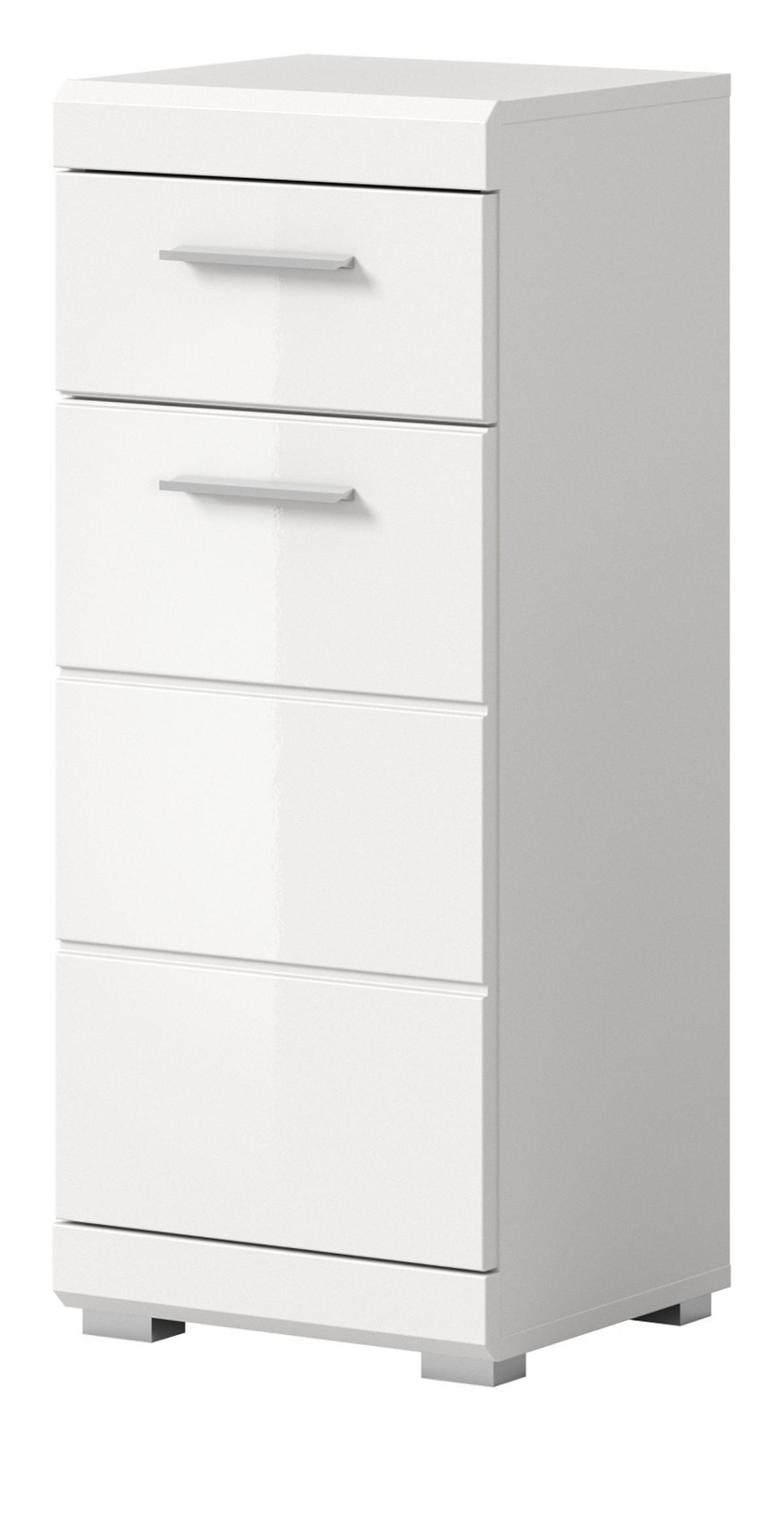 BADKOMMODE weiß Hochglanz 37 x 88 cm, Badschrank Türanschlag wechselbar - Weiß Hochglanz/Silberfarben, Holzwerkstoff/Kunststoff (37/88/31cm) - Inn.Furn