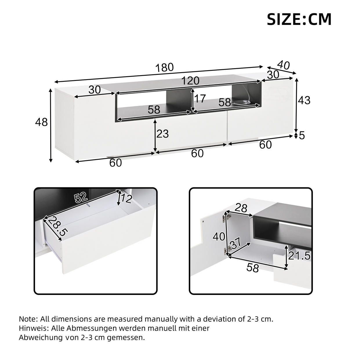 TV-LOWBOARD Shape Weiß 180/40/48 cm - Weiß, Holzwerkstoff (180/48/40cm) - PANGIVO