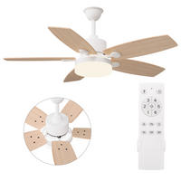 DECKENVENTILATOR mit LED-Licht, 106,6 cm, 5 Holzflügel, 6 Stufen & Timer - Naturfarben, Metall (106.6/106.6/39cm) - EuroLiving