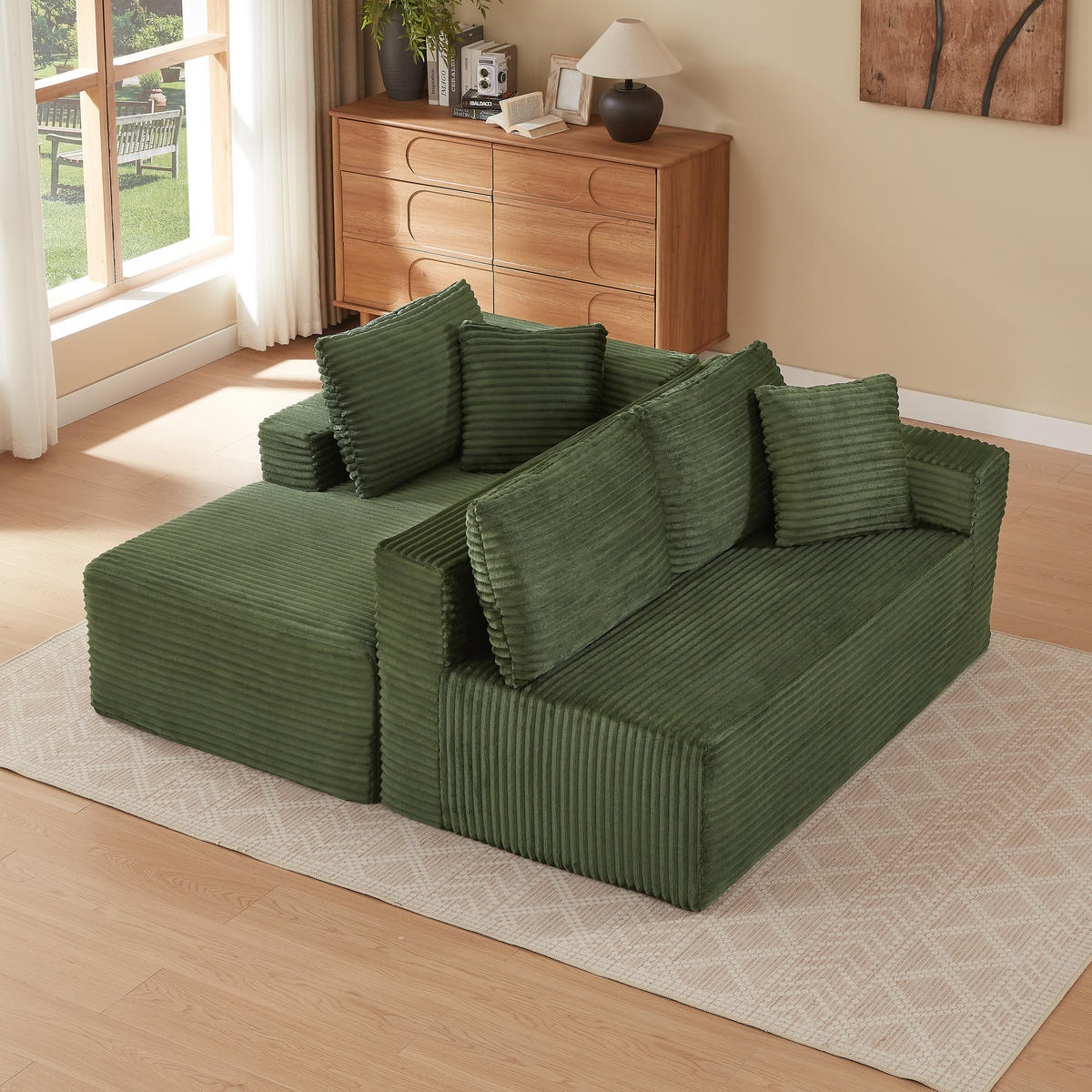 ECKSOFA Cord Grün mit Kissen - Grün, Textil (252.5/163cm) - WISHDOR