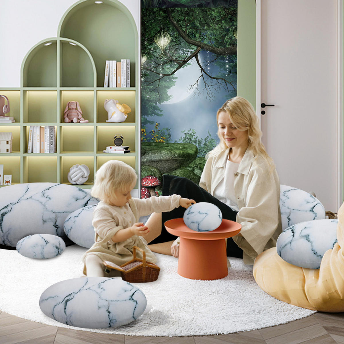 STEIN Weißer Marmor Kissen 7er-set - Weiß, Textil (76/40cm) - Vercart
