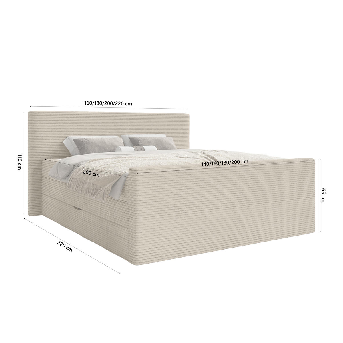 BOXSPRINGBETT Velipoja Cord 140x200 cm, Taupe - Taupe, Textil (140/200cm) - Fedve