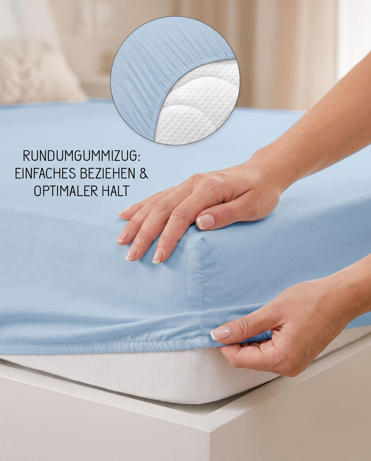 SPANNBETTTUCH Premium Jersey eisblau, 180x200 cm - 200x200 cm - Hellblau, Textil (200/200cm) - biberna