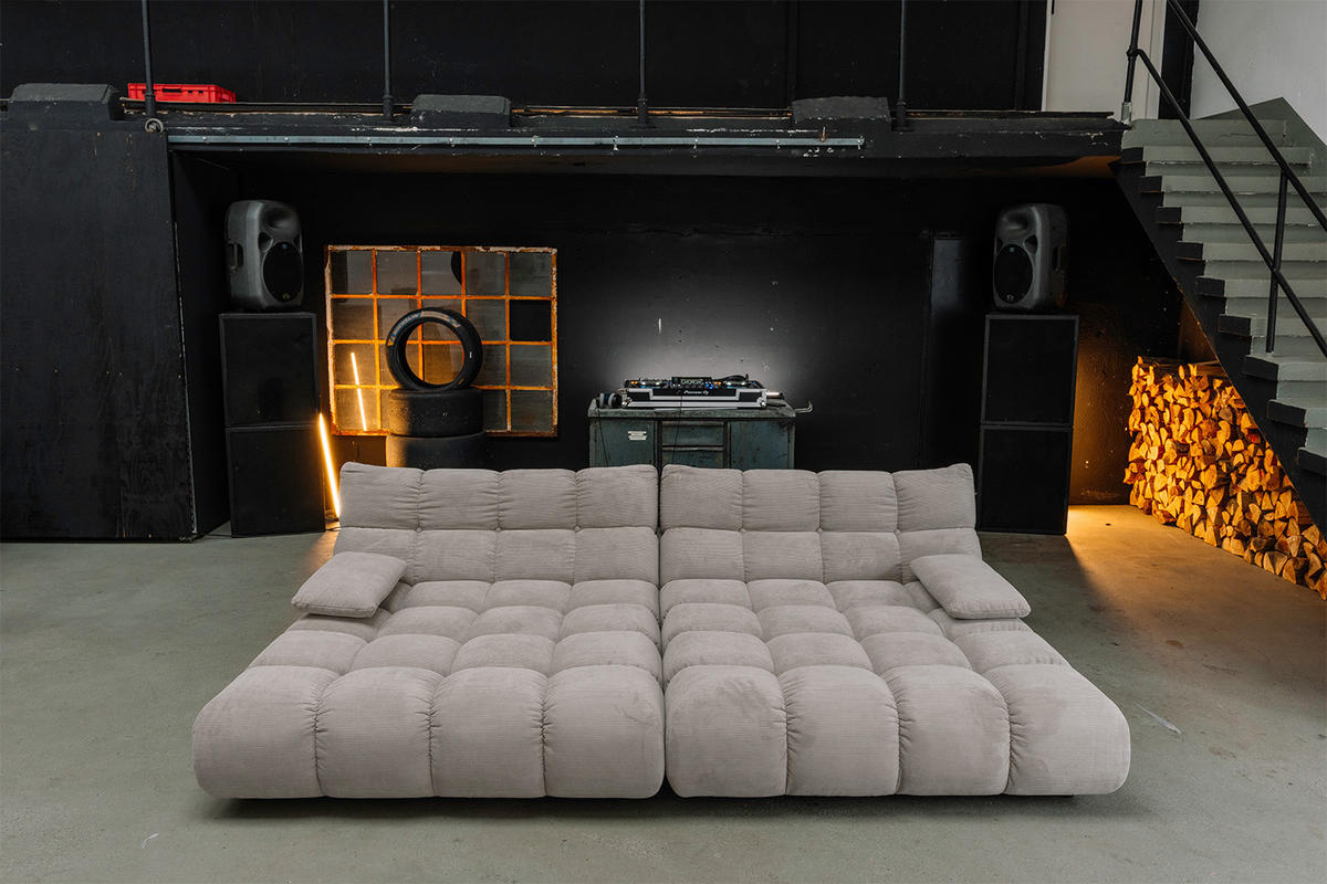 BIG SOFA VIVIEN Grau Cord - Schwarz/Grau, Kunststoff/Textil (296/85/178cm) - KAWOLA