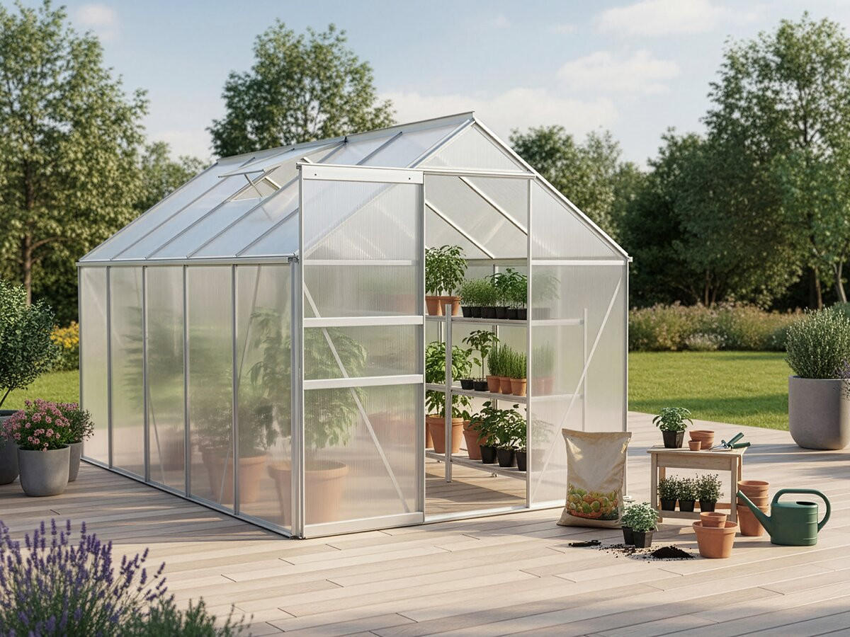 GEWÄCHSHAUS POLYCARBONAT basilic Grau - Grau, Metall (190/195/310cm) - Habitat Garten