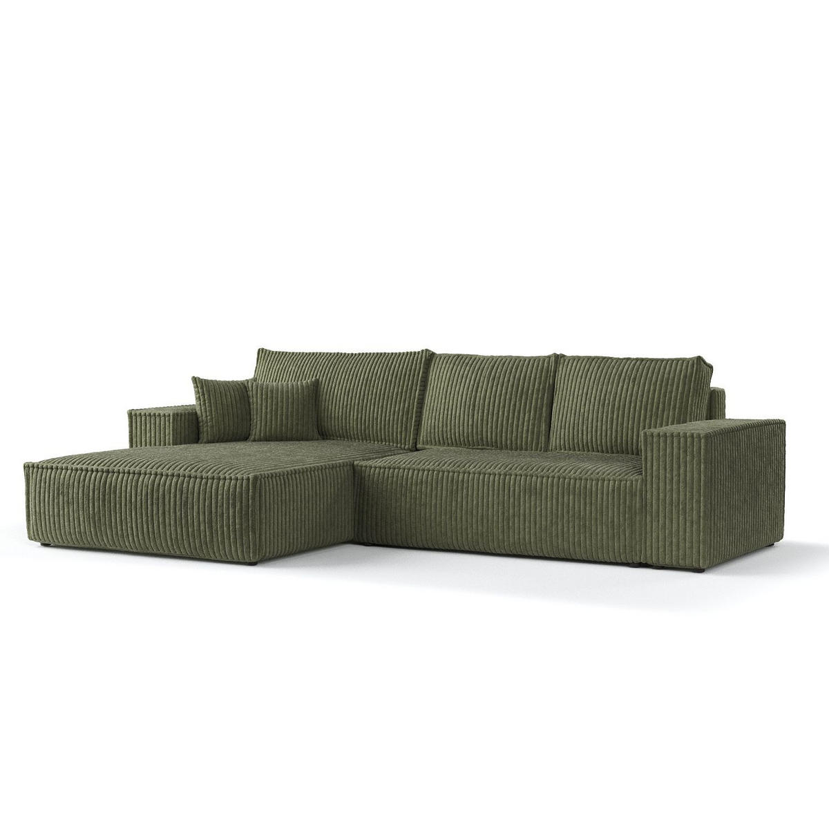 ECKSOFA Maze Grün Plüsch - Links Seite - Schwarz/Grün, Holz/Holzwerkstoff (185/294cm) - Maison de Reve
