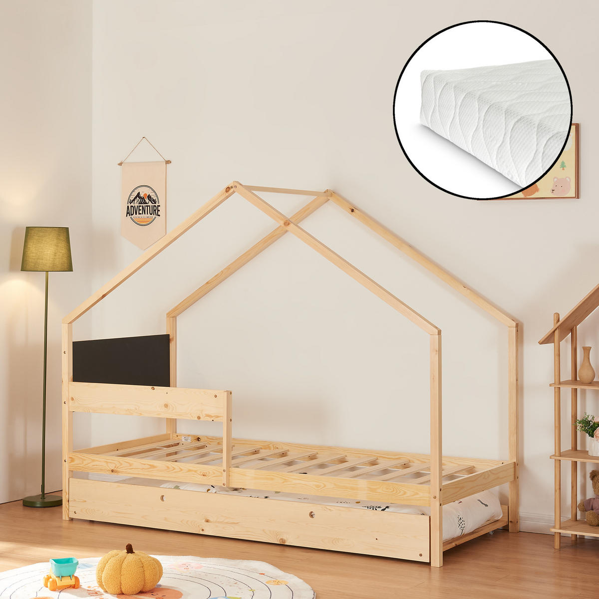 KINDERBETT Sodankylä mit Matratze - Naturfarben, Holz (90/200cm) - [en.casa]