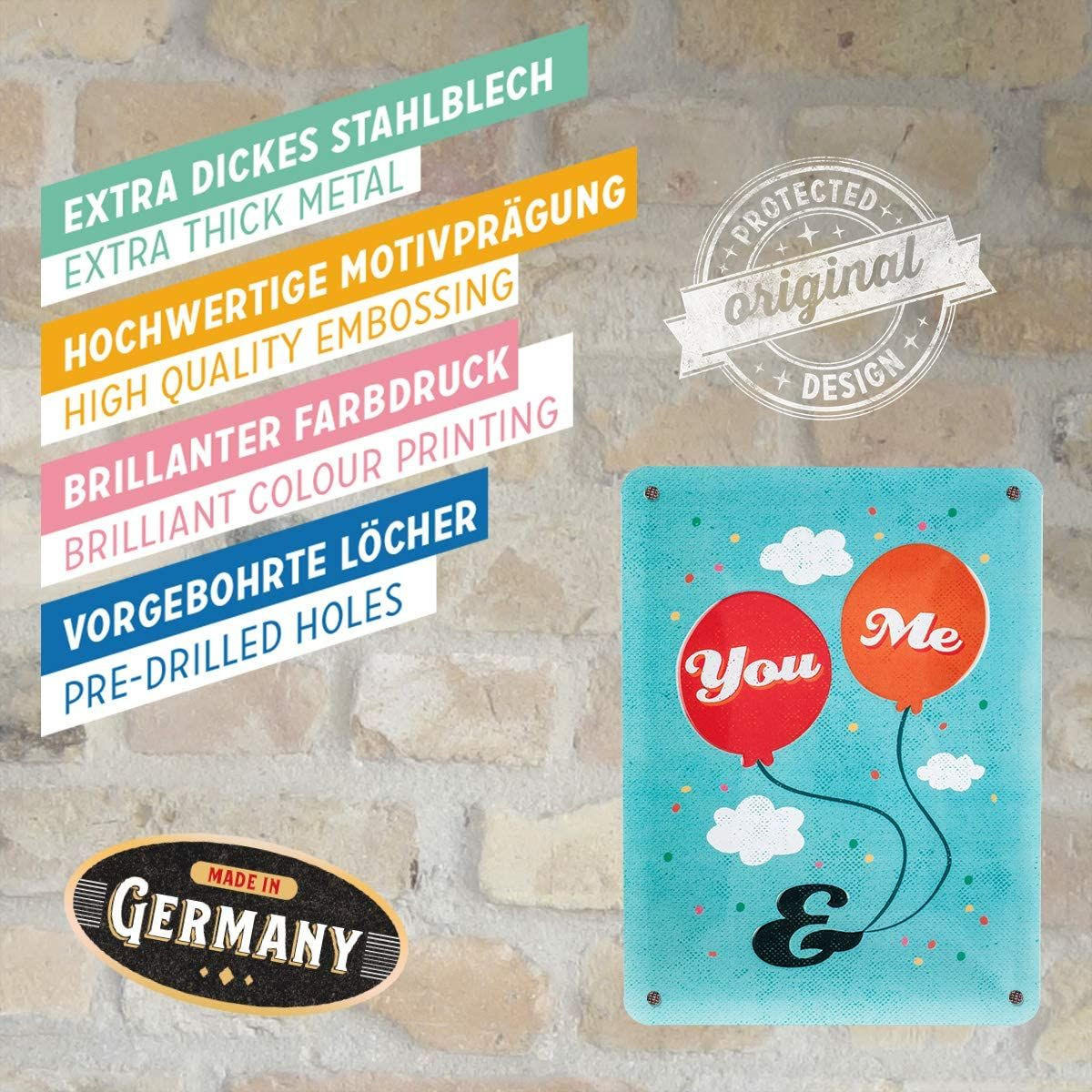 BLECHSCHILD 15/20 cm Word Up You & Me - Multicolor, Metall (15/20/0.5cm) - Nostalgic-Art