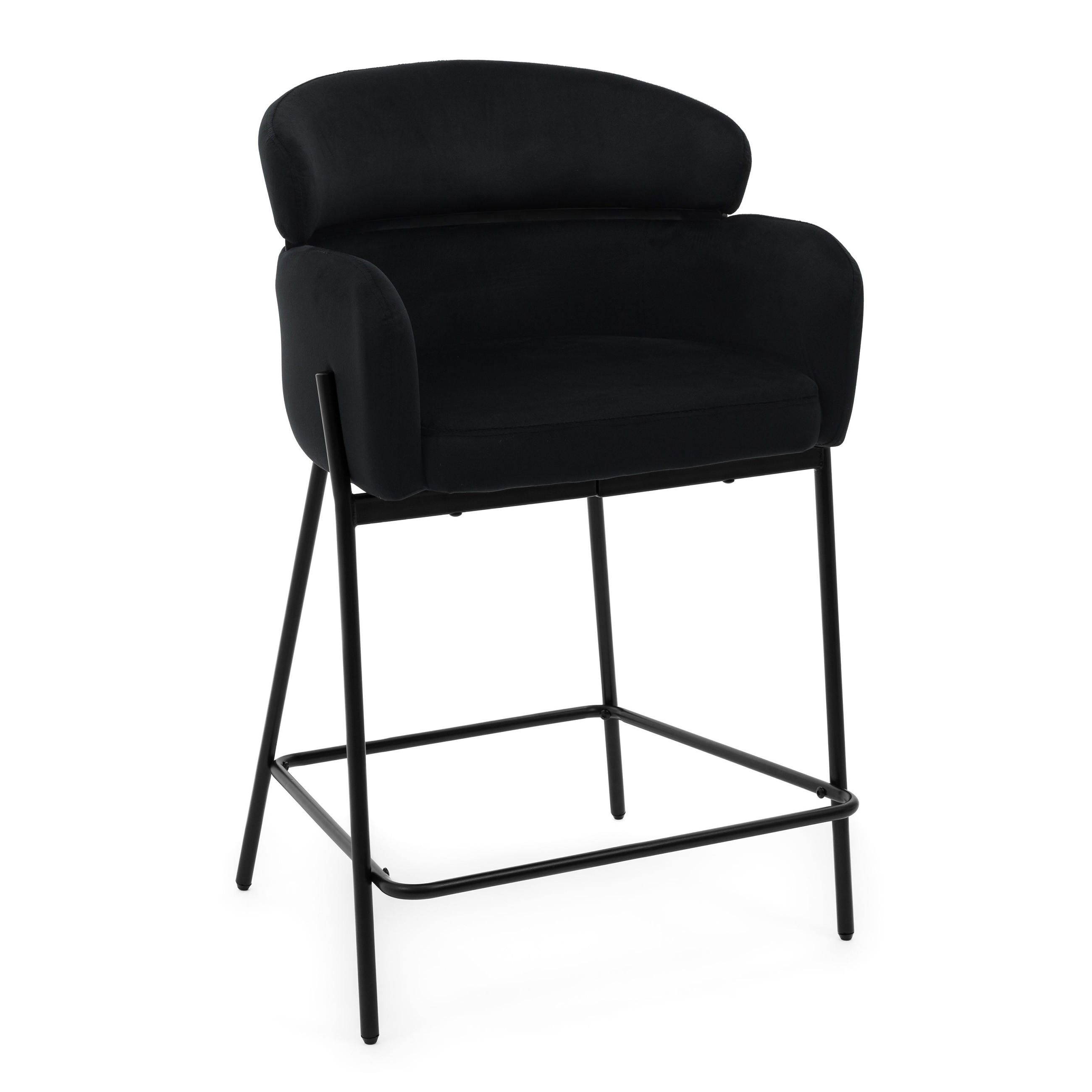 BARHOCKER BOLZANO gepolsterter mit Steppung - schwarz - Samt Velour - Schwarz, Textil/Metall (60/99/55cm) - NEW HOME