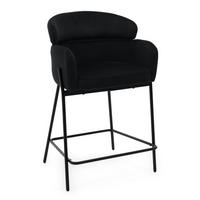 BARHOCKER BOLZANO gepolsterter mit Steppung - schwarz - Samt Velour - Schwarz, Textil/Metall (60/99/55cm) - NEW HOME