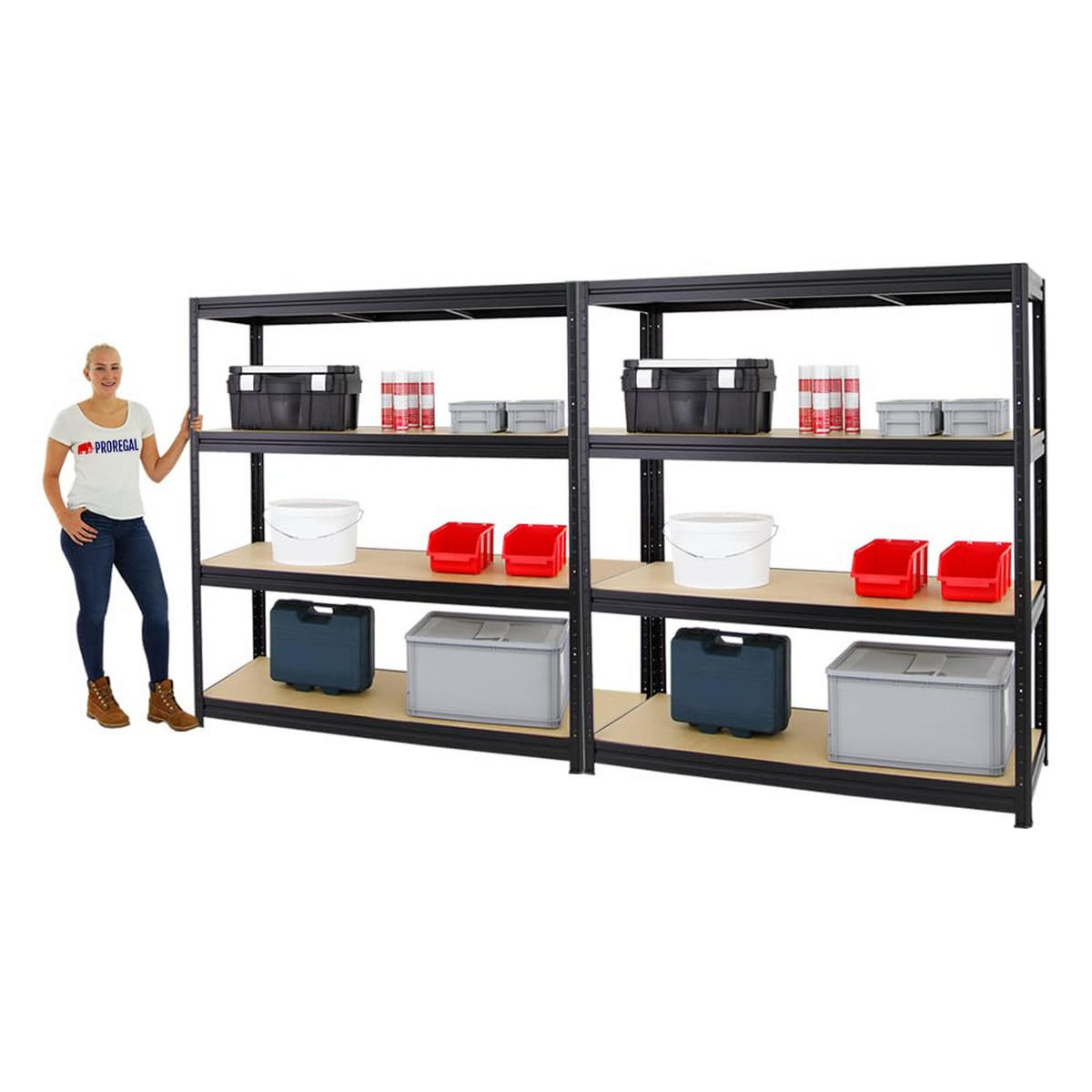 SCHWERLASTREGAL Dino 2er-Set mit 2x 180x160x60 cm Fachlast 600 kg Schwarz - Schwarz, Metall (320/180/60cm) - PROREGAL