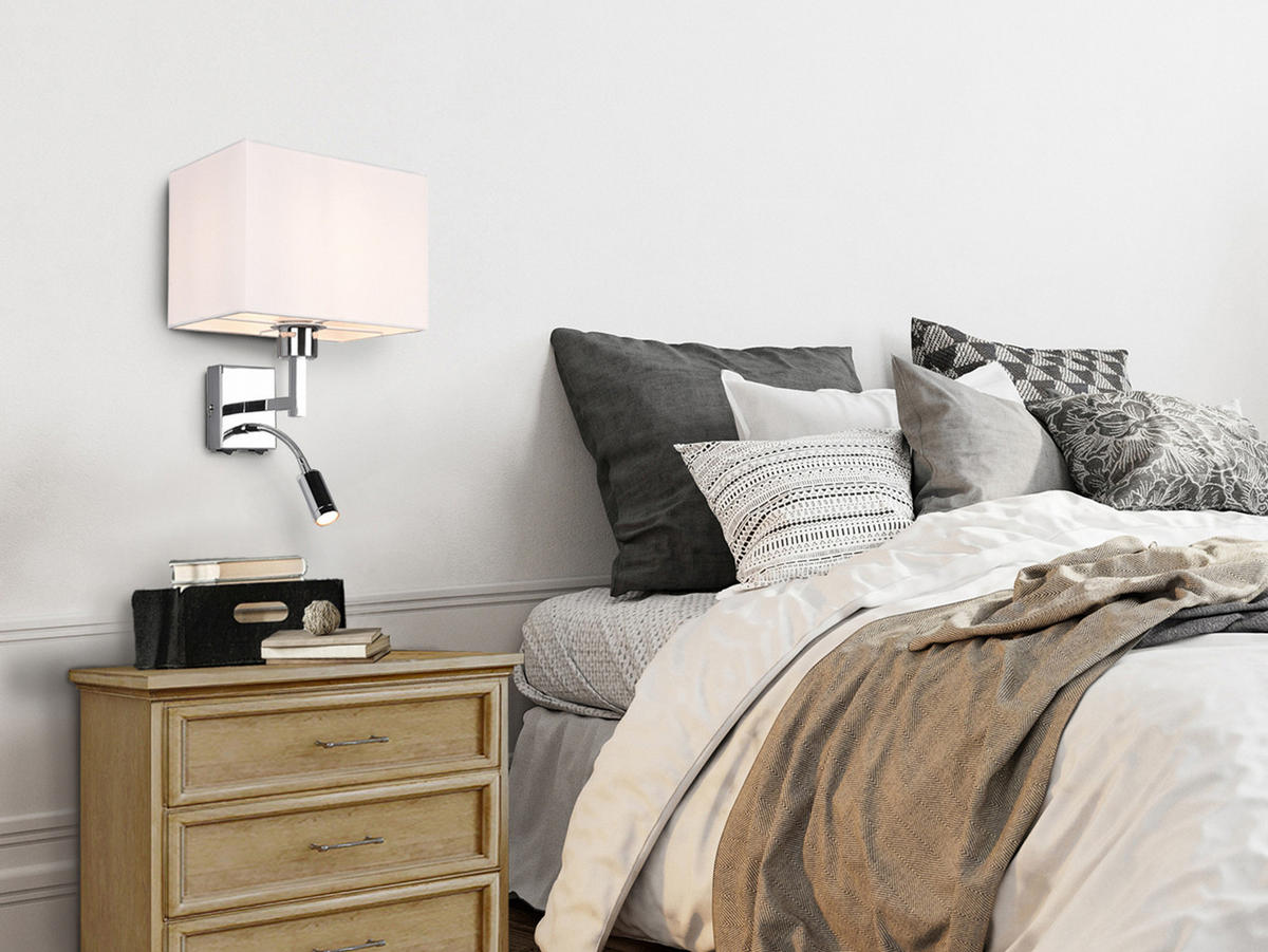 WANDLAMPE mit Schalter & Leselampe Stoff Creme Weiß, Höhe 31cm - Beige, Textil/Metall (25/31/24cm) - meineWunschleuchte