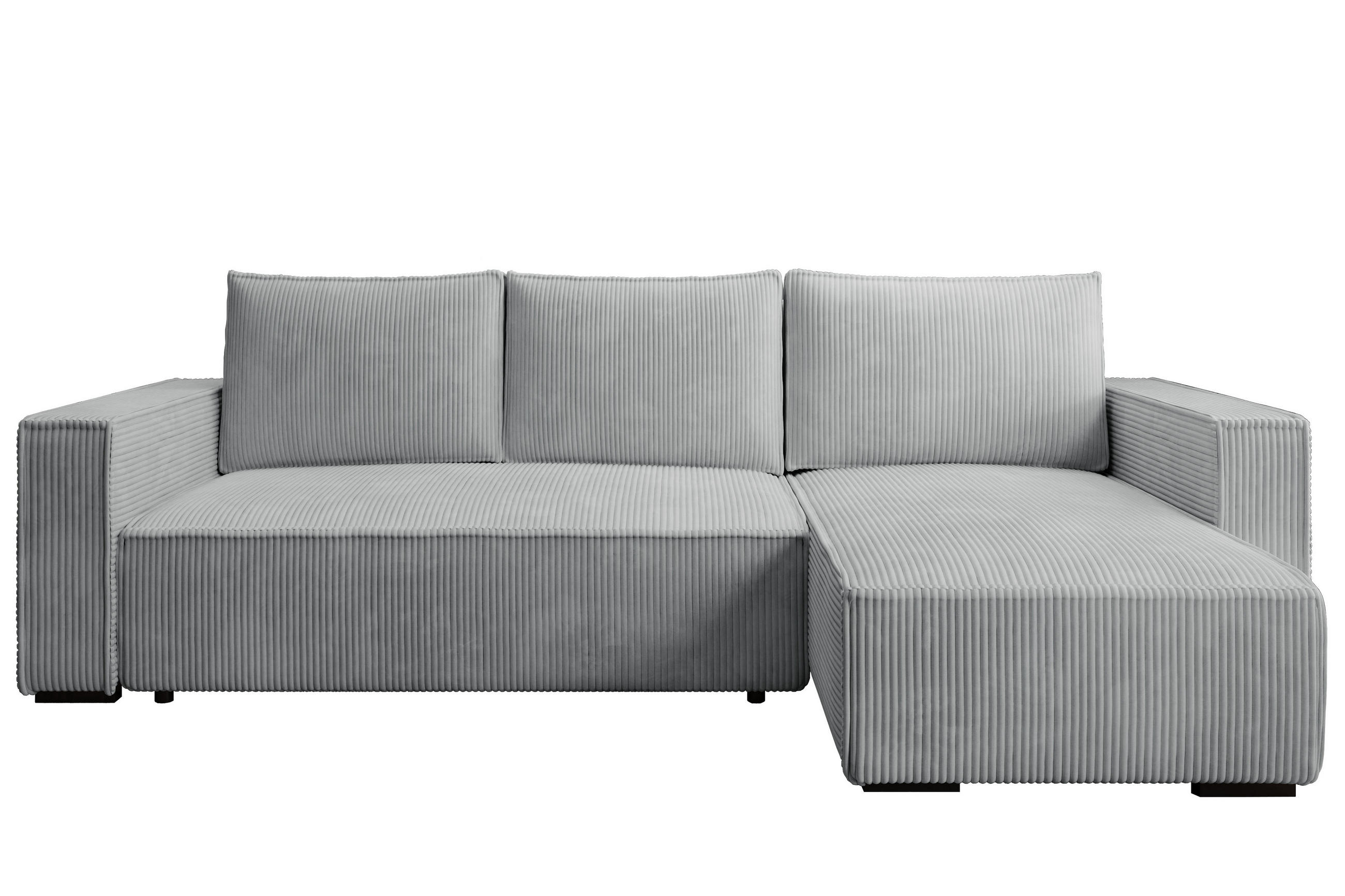 ECKSOFA CUDDY L, Eckcouch in L-Form mit Schlaffunktion und Bettkasten, Farbe: Grau, Cordstoff, Ottomane Rechts - Grau, Textil (240/140cm) - Storez24