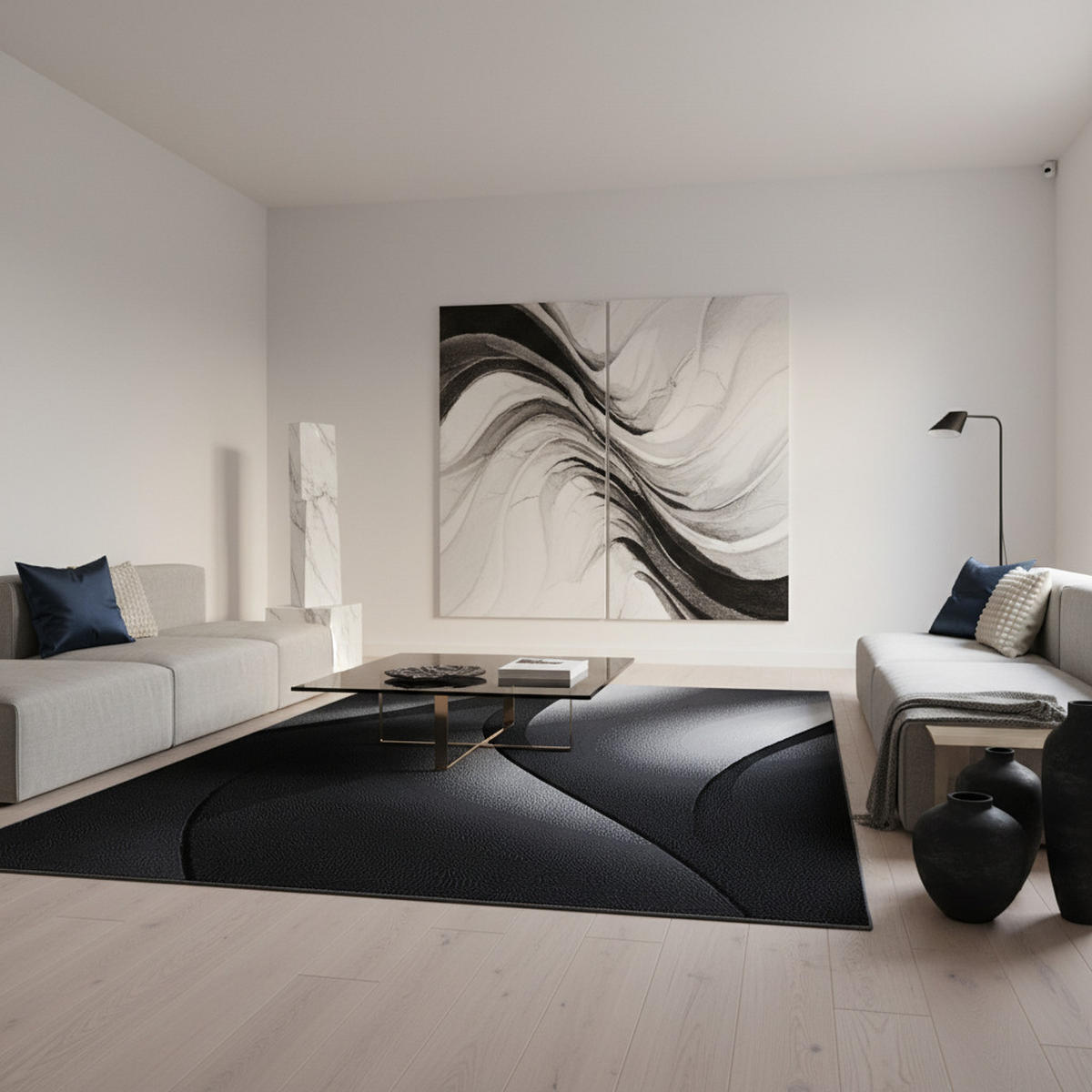 TEPPICH Kurzflor Ombre-Verlauf Polypropylen Wohnzimmer Schwarz Läufer 80x150 - Schwarz, Textil (80/150cm) - KADIMA DESIGN