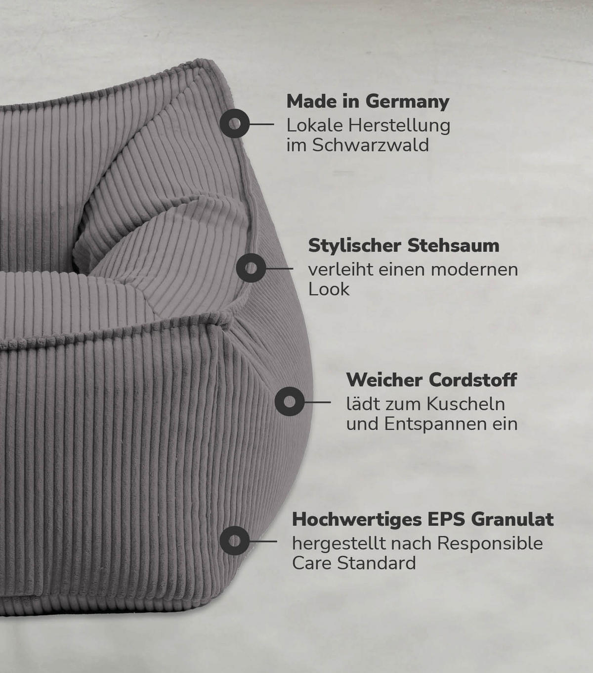 SITZSACK Cord Der Lümmel - Anthrazit, Textil (73/60/83cm) - Mokebo