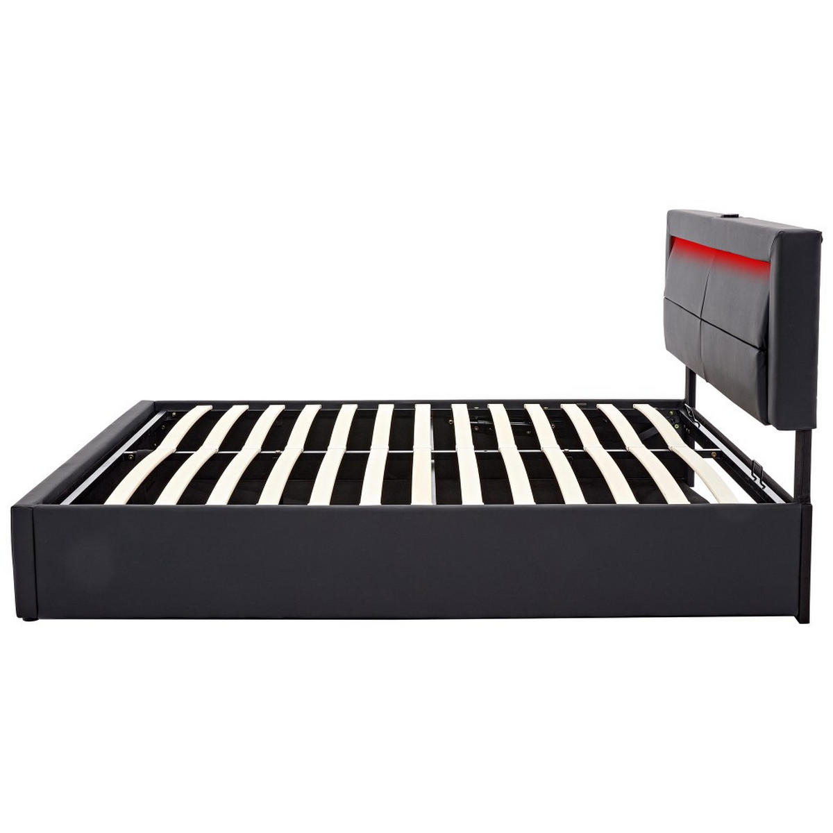 POLSTERBETT 160 x 200 cm mit USB-Anschluss in Schwarz PU - Schwarz, Holz/Textil (160/200cm) - KOMHTOM