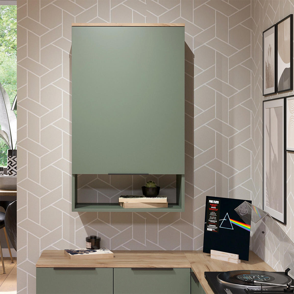 STĚNOVÁ POLICE Wido Zelená - Sonoma dub/zelená barva, kompozitní dřevo (60/100/30cm) - Vicco