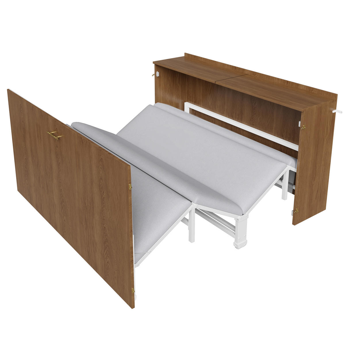 KLAPPBETT 140/200 cm in Holz mit Leinenmatratze und Rollen - Nussbaumfarben, Holzwerkstoff/Textil (140/200cm) - WISHDOR