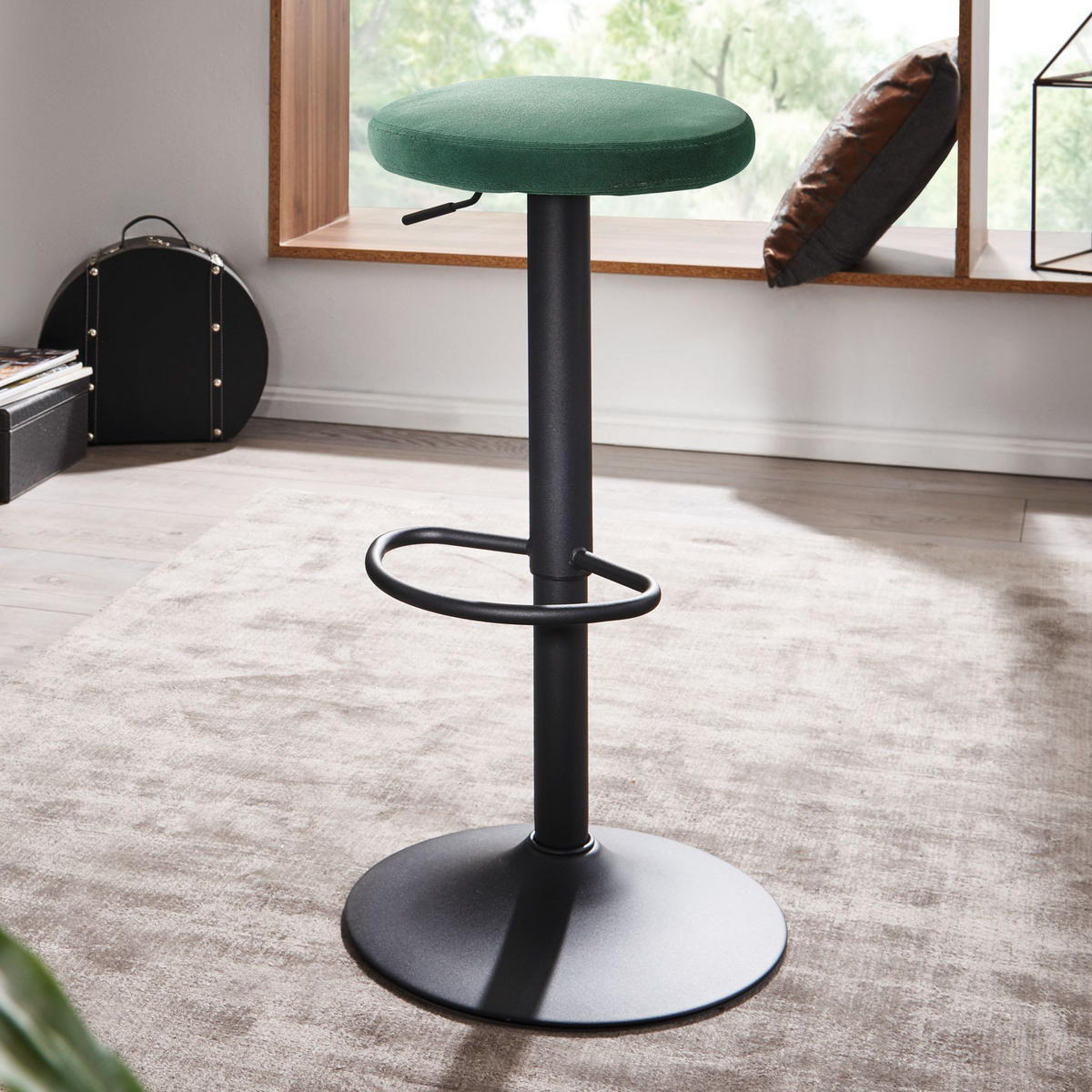 BARHOCKER Höhenverstellbar Eisen Samt Drehbar CAMPANIA, Grün 40x40x79 cm - Schwarz/Grün, Textil/Metall (40/79/40cm) - KADIMA DESIGN
