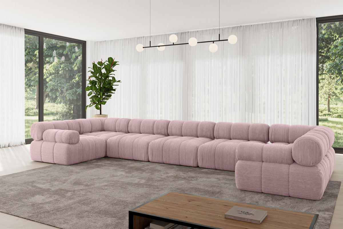 WOHNLANDSCHAFT modulares Sofa Birno-U3 - 475x190x70 cm Rosa Cord - Rosa, Holzwerkstoff/Textil (475/70/190cm) - ALTDECOR