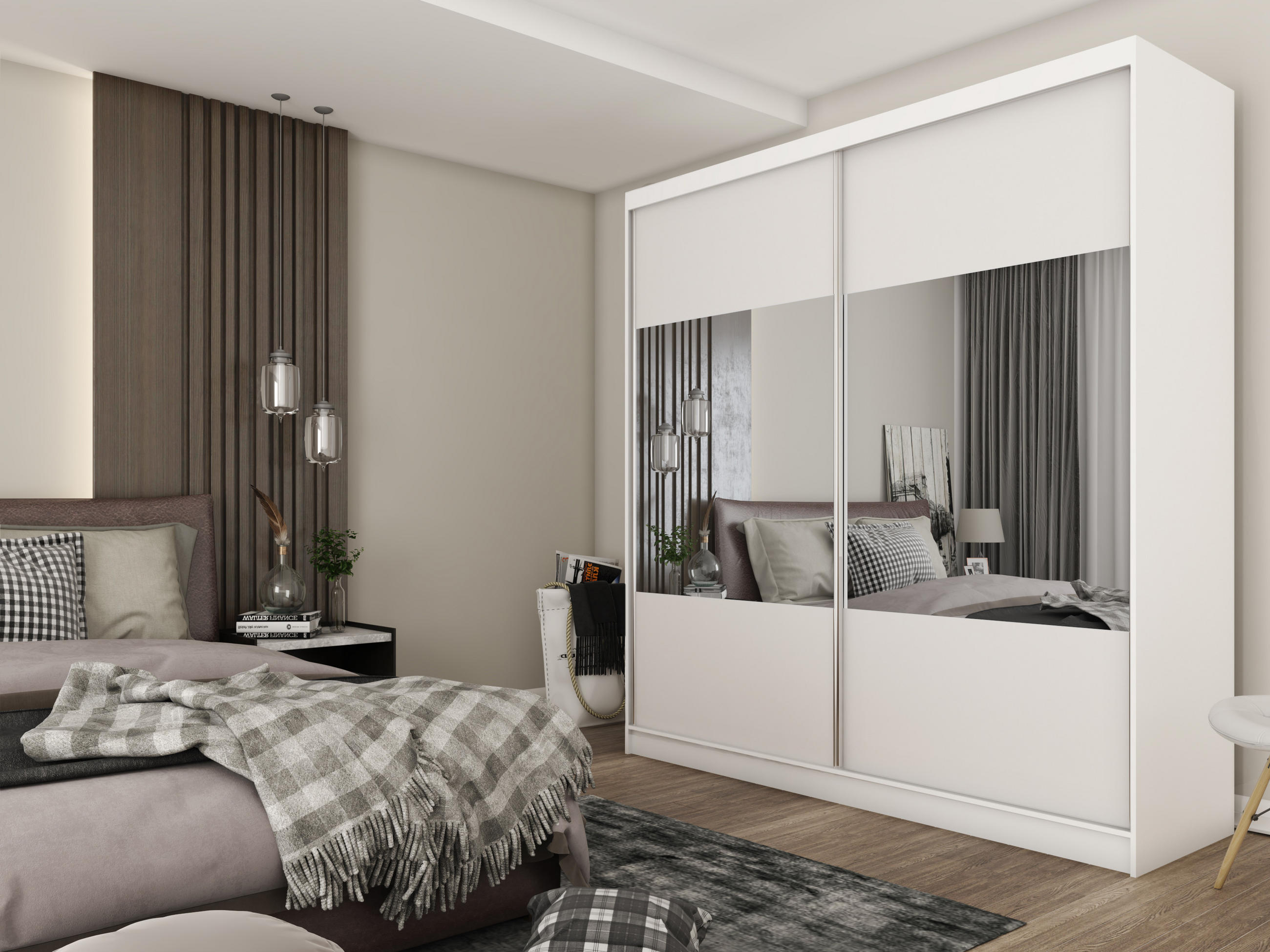 SCHWEBETÜRENSCHRANK AZZURRA 200/216/61 cm 2-türig mit Spiegel Weiß - Weiß, Holzwerkstoff (200/216/61cm) - MASSENO