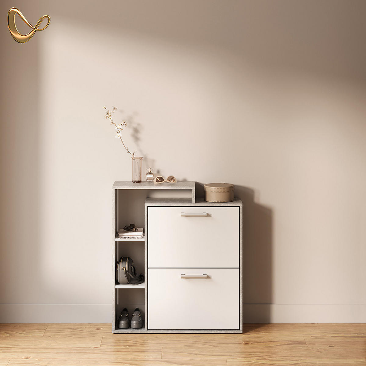 SCHUHKIPPER Ortello Weiß/Beton 24.5 x 90 cm - Weiß/Grau, Holzwerkstoff (24.5/90/80cm) - Livinity®