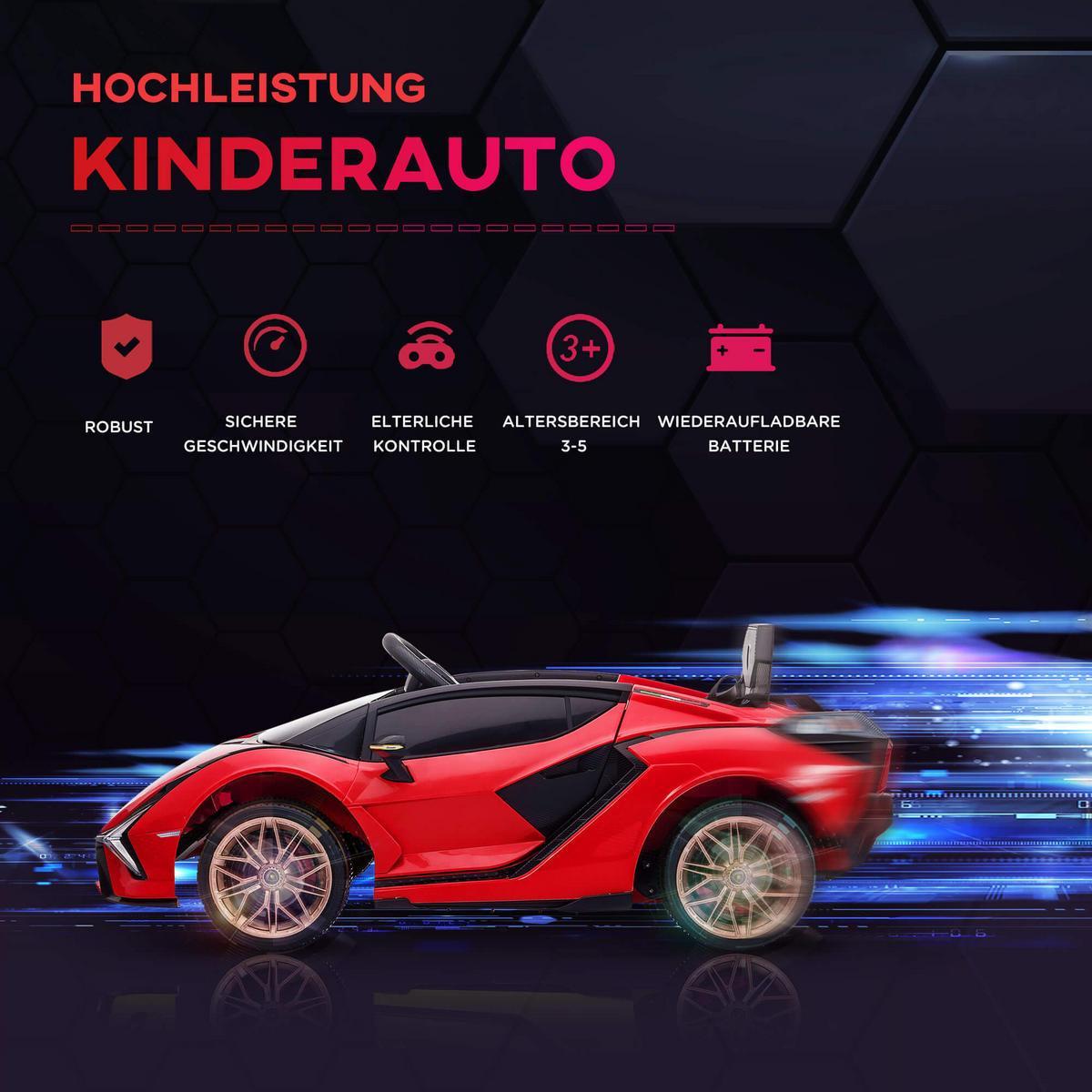 ELEKTROAUTO Lamborghini SIAN - Rot, Kunststoff/Metall (62/108/40cm) - Jamb