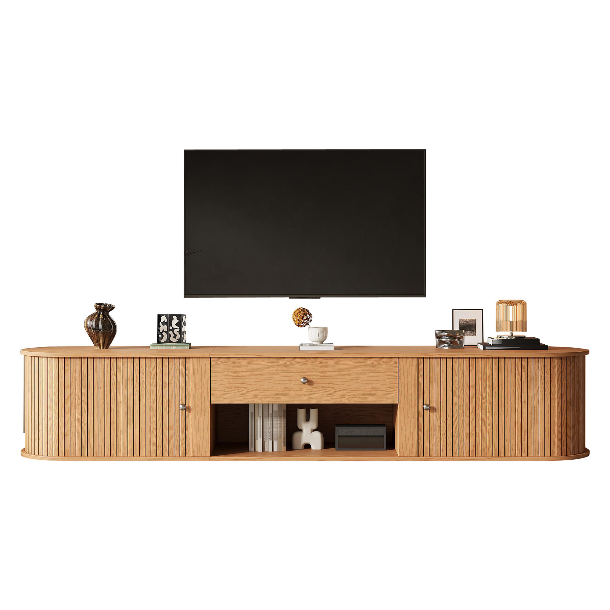 TV-SCHRANK 180x40x40cm Holzfarbe mit 2 Rollo-Türen - Naturfarben, Holzwerkstoff (180/40/40cm) - FLIEKS