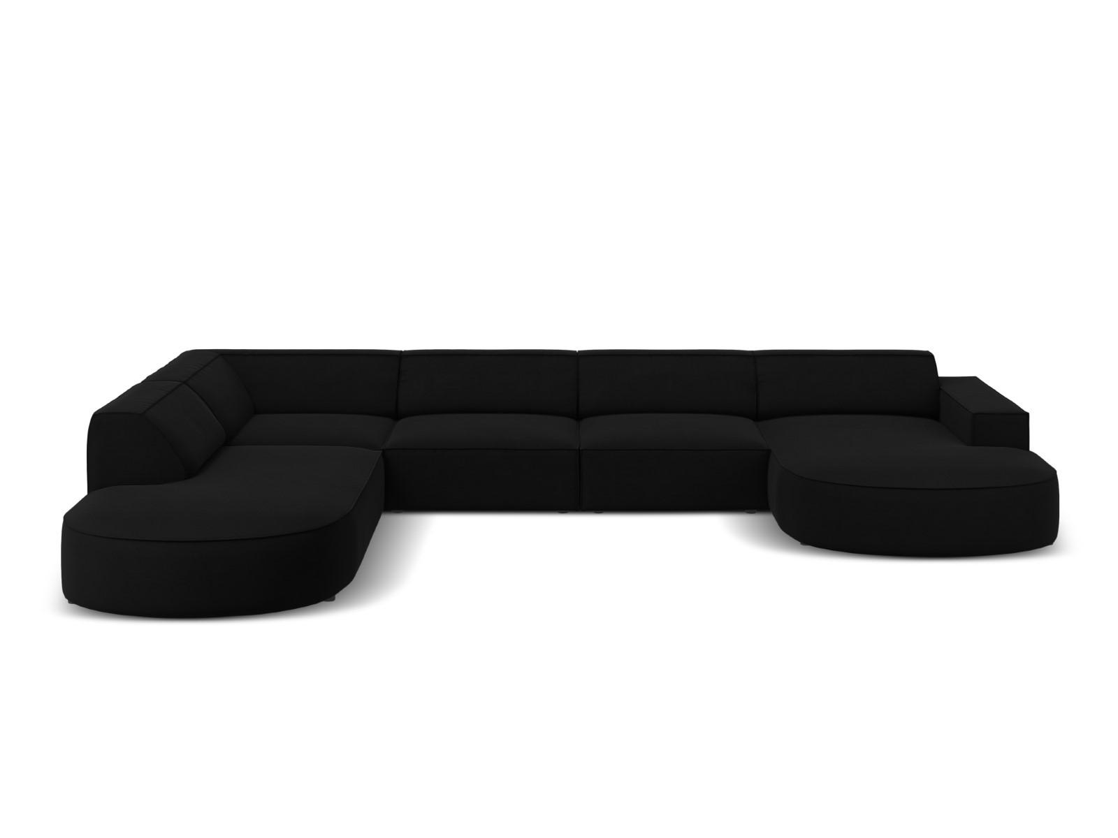 PANORAMASOFA links Jodie aus Samt schwarz 7 Sitzplätze - Schwarz, Textil (262/70/364cm) - Micadoni