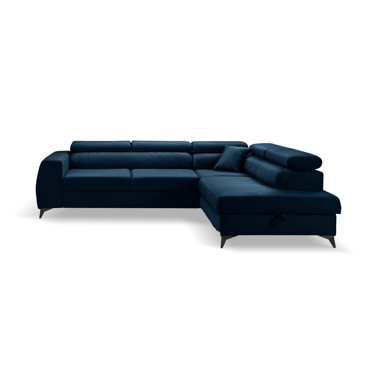 ECKSOFA PIERO L Rechts mit Schlaffunktion 195x125 Velours Dunkelblau - Schwarz/Dunkelblau, Holz/Textil (203/268cm) - Muffo