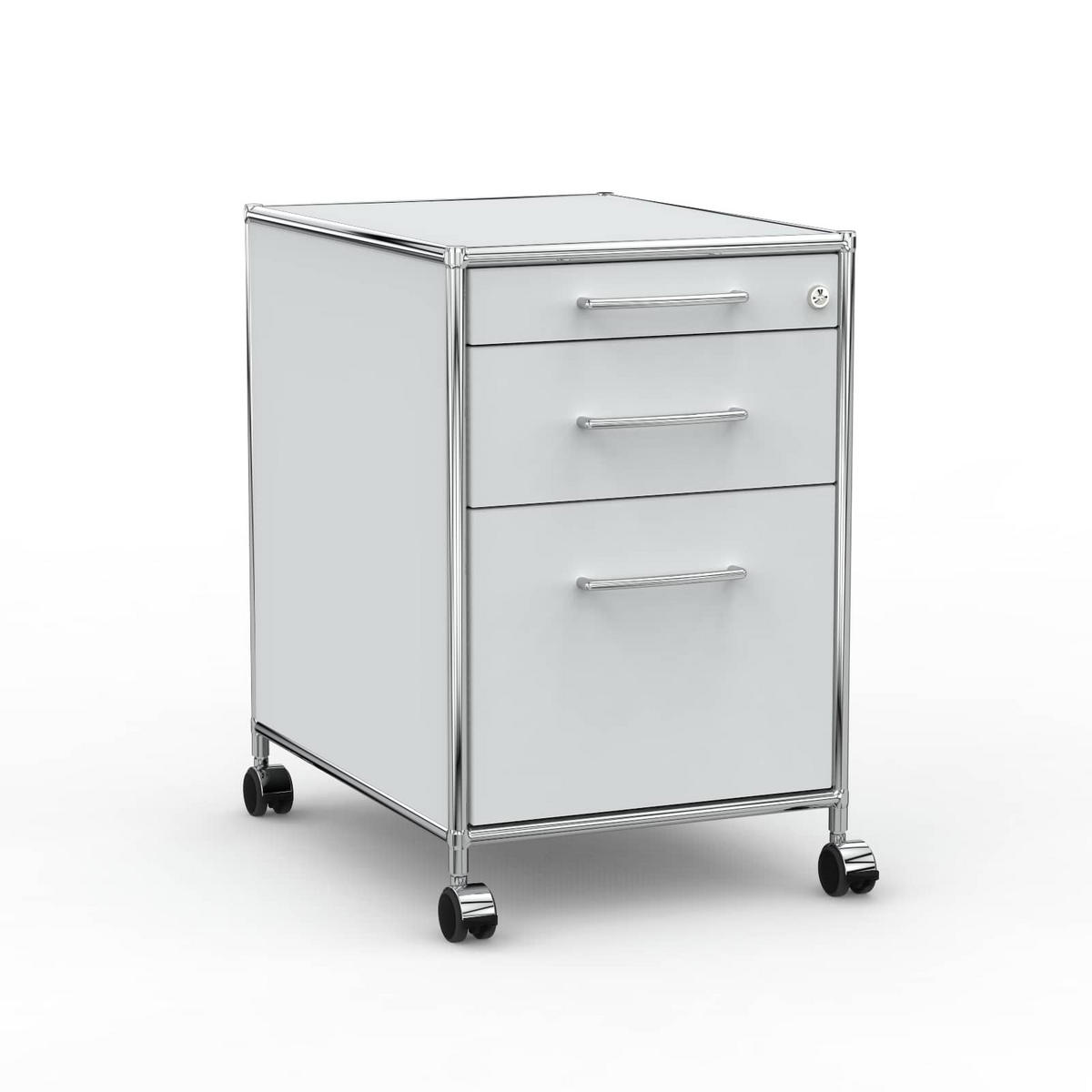 BÜRO-ROLLCONTAINER Holz, 60 cm, 3 Schubladen, 1 Hängeregistratur, Lichtgrau - Chromfarben/Silberfarben, Holzwerkstoff/Metall (60/66.5/60cm) - Versee